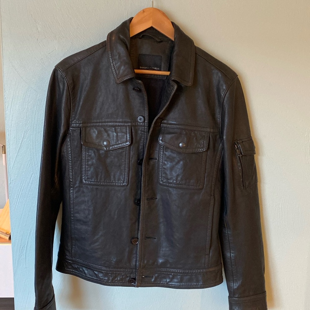 Banana Republic Black Leather Trucker